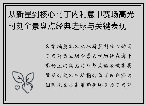 从新星到核心马丁内利意甲赛场高光时刻全景盘点经典进球与关键表现